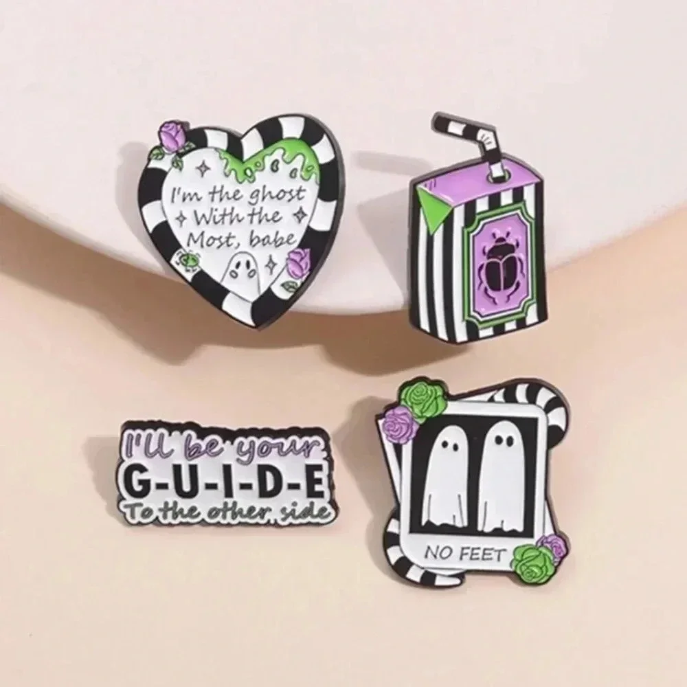 4 black white purple green Halloween enamel pins backpack clothes bag hat denim